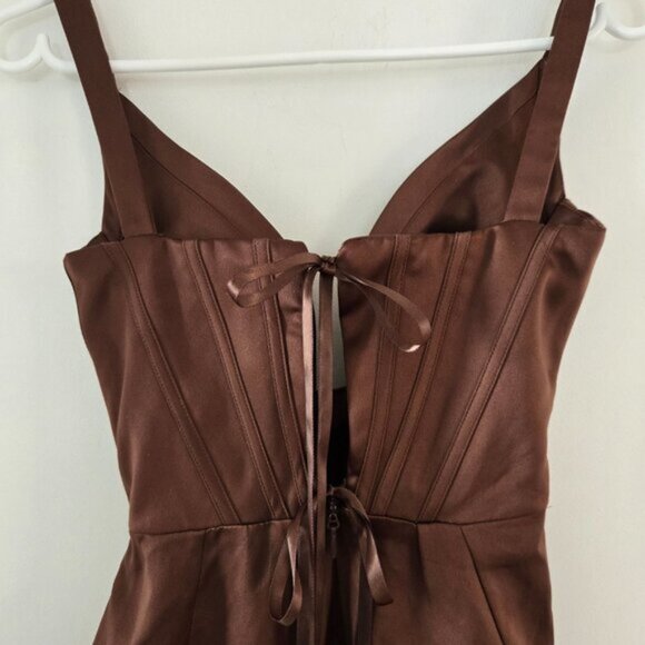 House of CB Faye Chocolate Satin Corset Dress XS Altered b62E - Picture 13 of 15